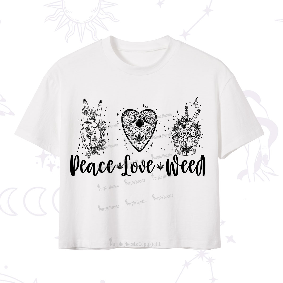 Purplehecate Peace Love Weed Crop T-Shirt