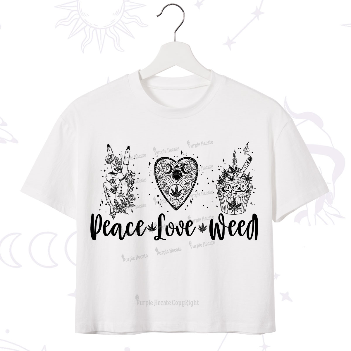 Purplehecate Peace Love Weed Crop T-Shirt
