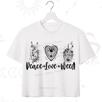 Purplehecate Peace Love Weed Crop T-Shirt