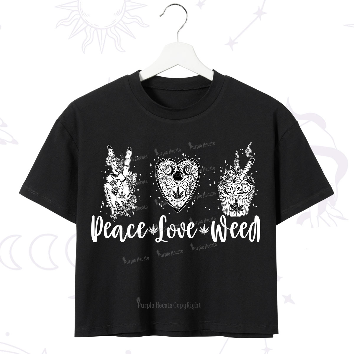 Purplehecate Peace Love Weed Crop T-Shirt