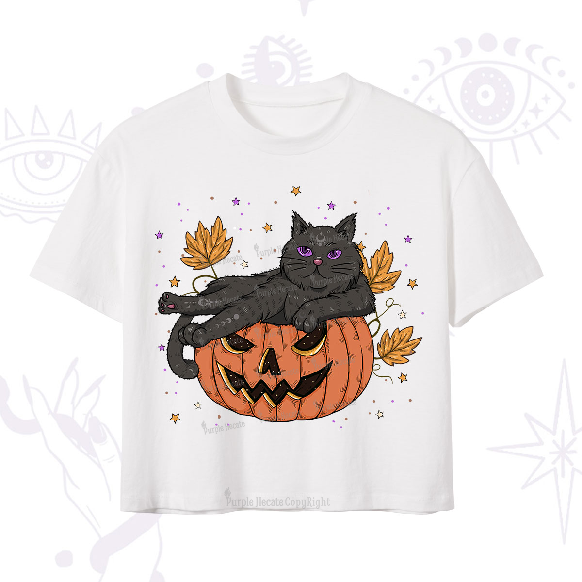 Purplehecate Pumpkin Throne of the Witch Cat Crop T-Shirt