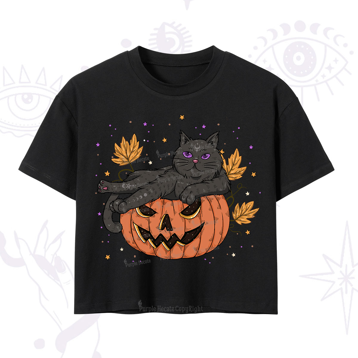 Purplehecate Pumpkin Throne of the Witch Cat Crop T-Shirt