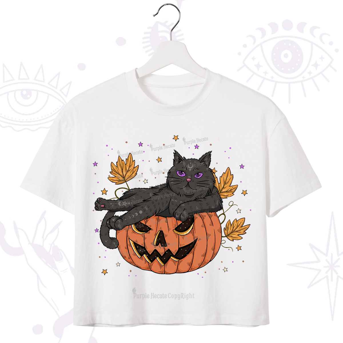 Purplehecate Pumpkin Throne of the Witch Cat Crop T-Shirt