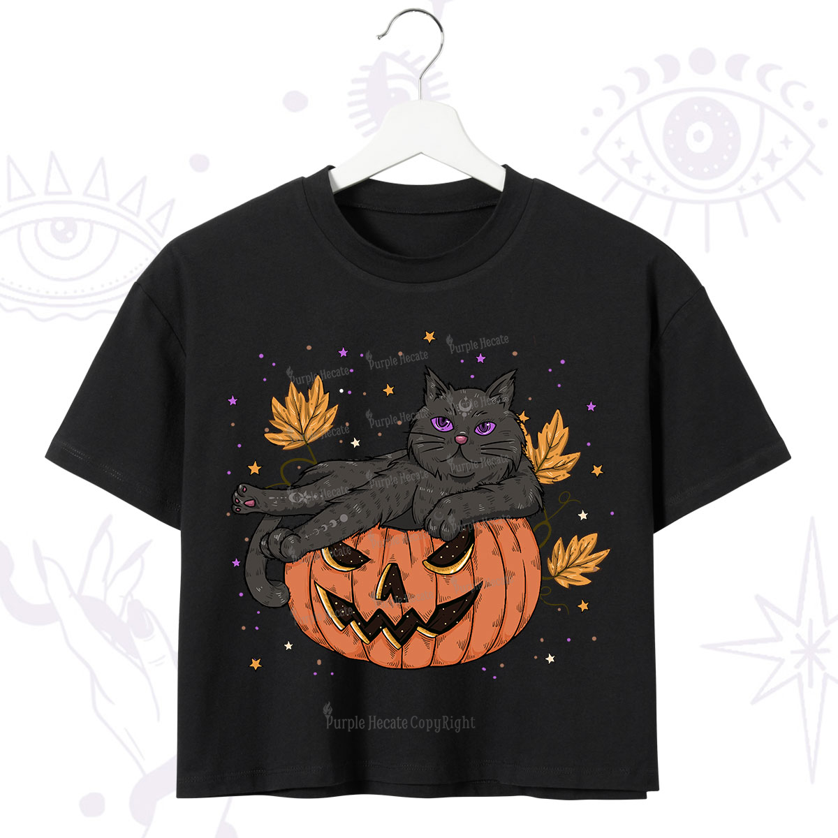 Purplehecate Pumpkin Throne of the Witch Cat Crop T-Shirt
