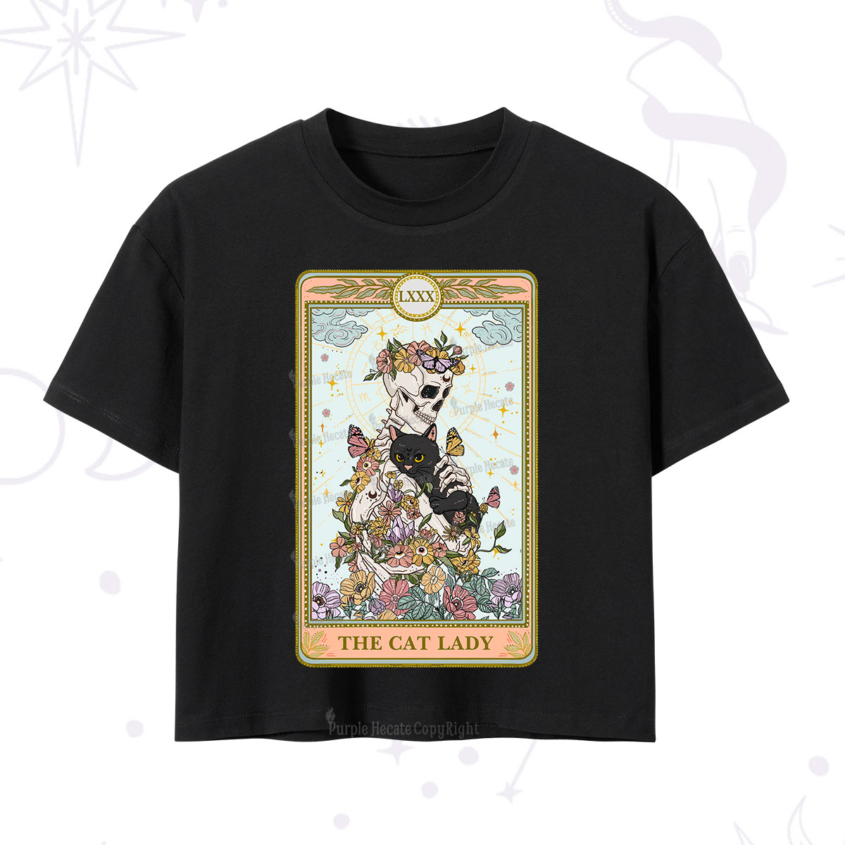 Purplehecate The Cat Lady Skeleton Tarot Crop T-Shirt