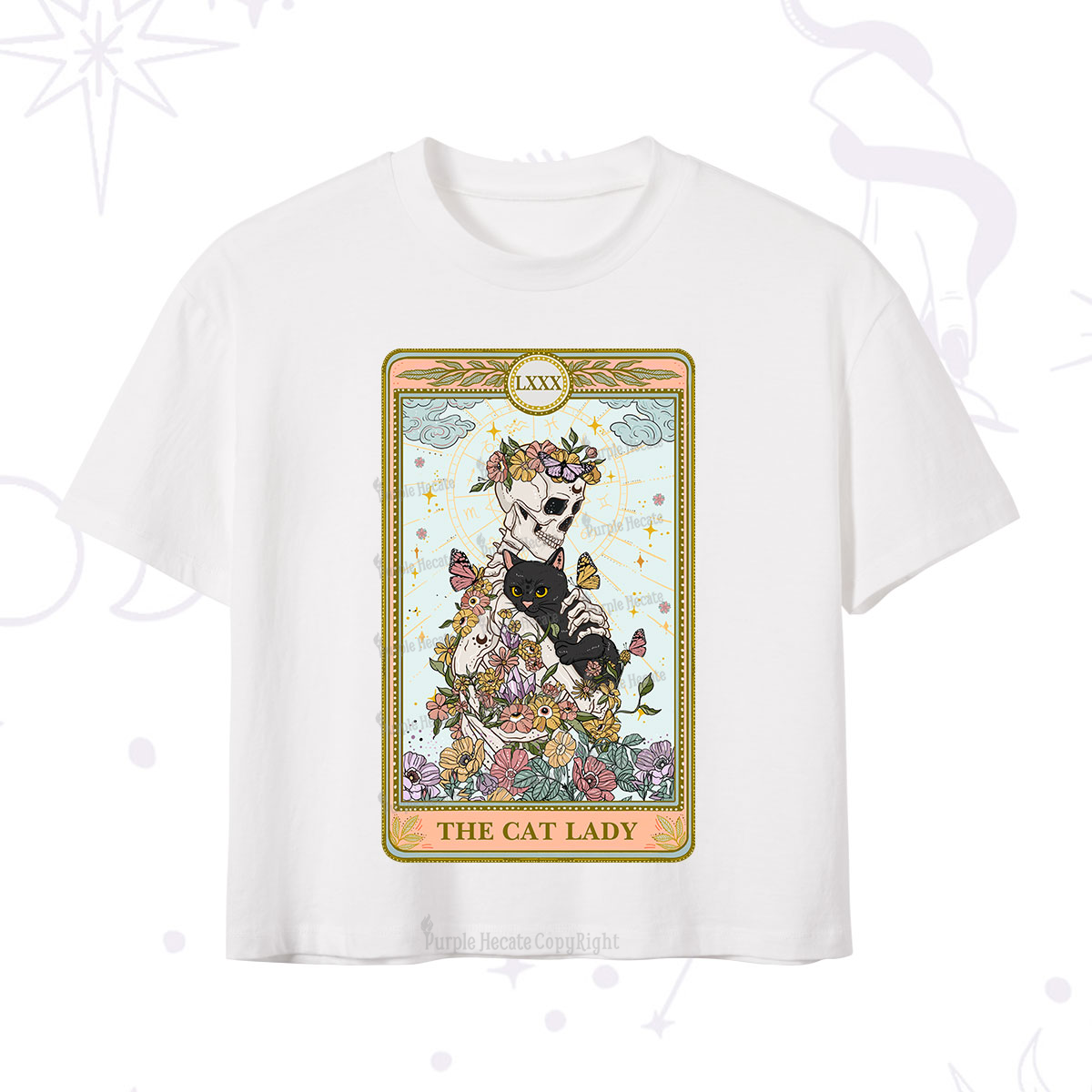 Purplehecate The Cat Lady Skeleton Tarot Crop T-Shirt