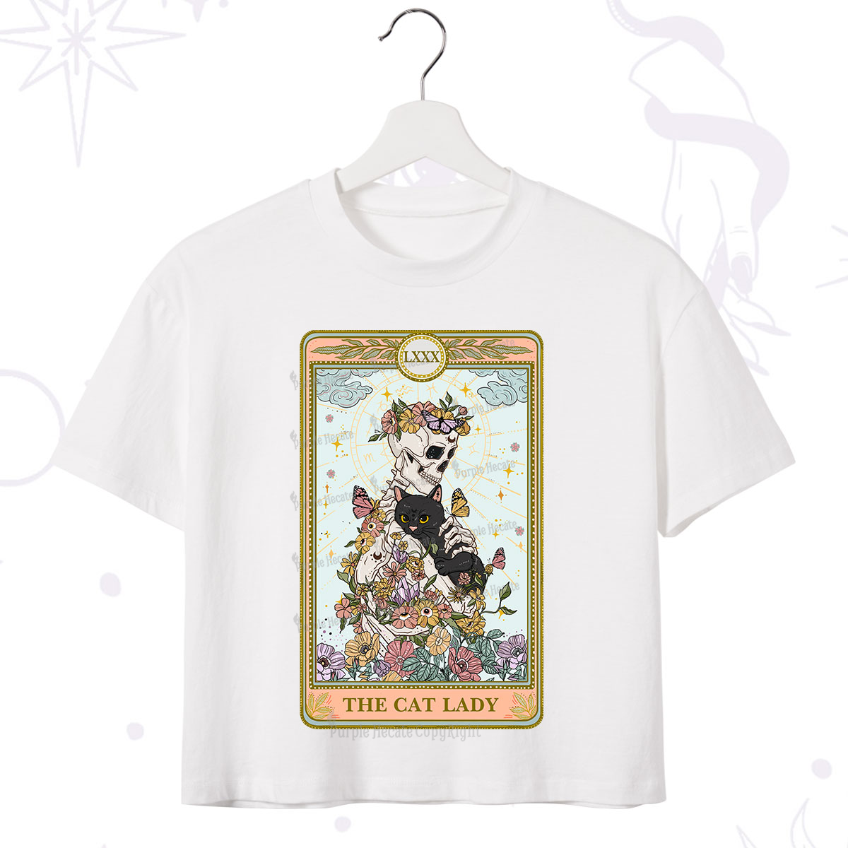 Purplehecate The Cat Lady Skeleton Tarot Crop T-Shirt