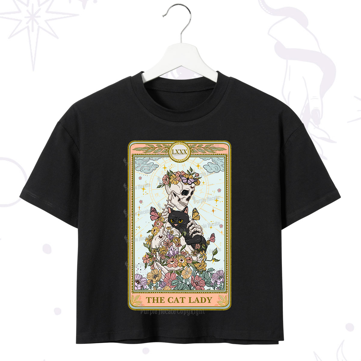 Purplehecate The Cat Lady Skeleton Tarot Crop T-Shirt