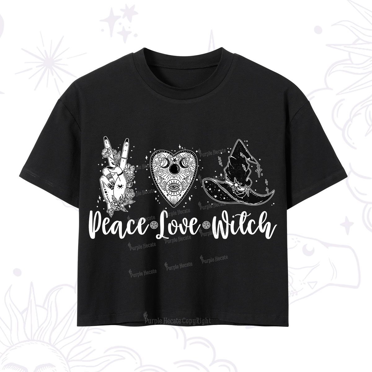 Purplehecate Peace Love Witch Crop T-Shirt