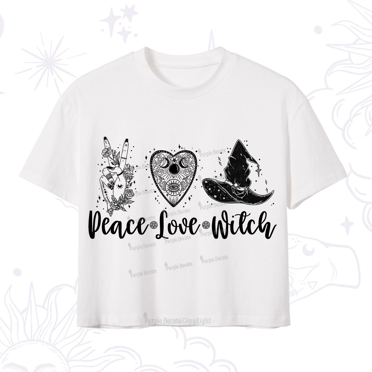 Purplehecate Peace Love Witch Crop T-Shirt