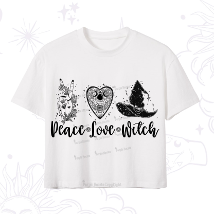 Purplehecate Peace Love Witch Crop T-Shirt
