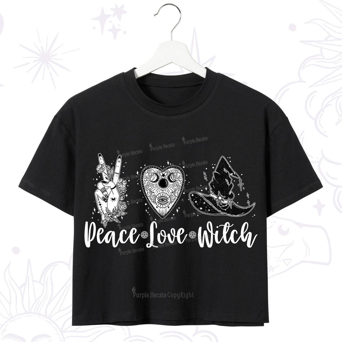 Purplehecate Peace Love Witch Crop T-Shirt