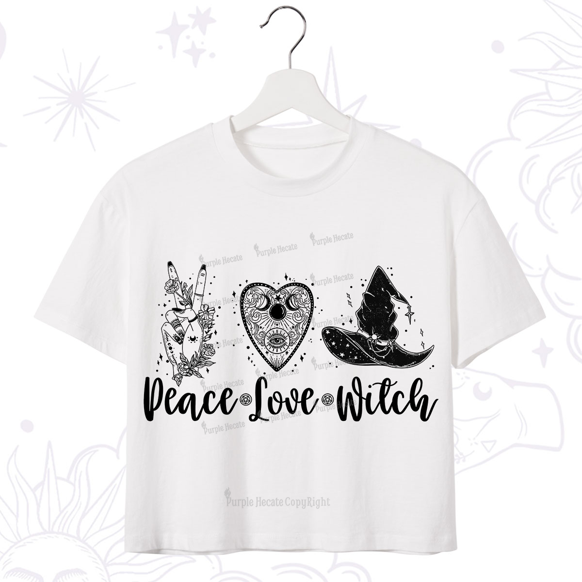 Purplehecate Peace Love Witch Crop T-Shirt