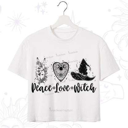 Purplehecate Peace Love Witch Crop T-Shirt