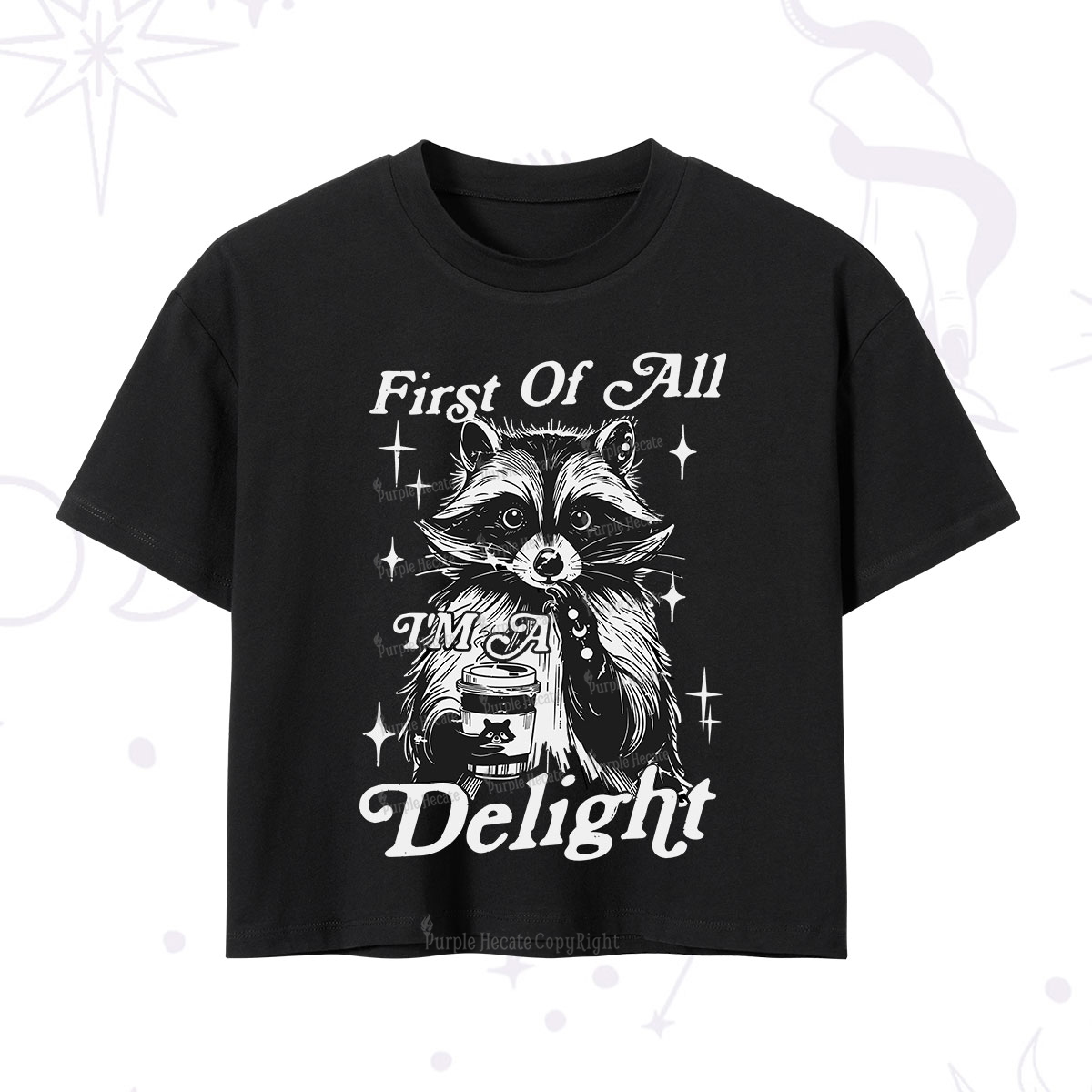 Purplehecate First Of All I'm A Delightful Funny Raccoon Crop T-Shirt
