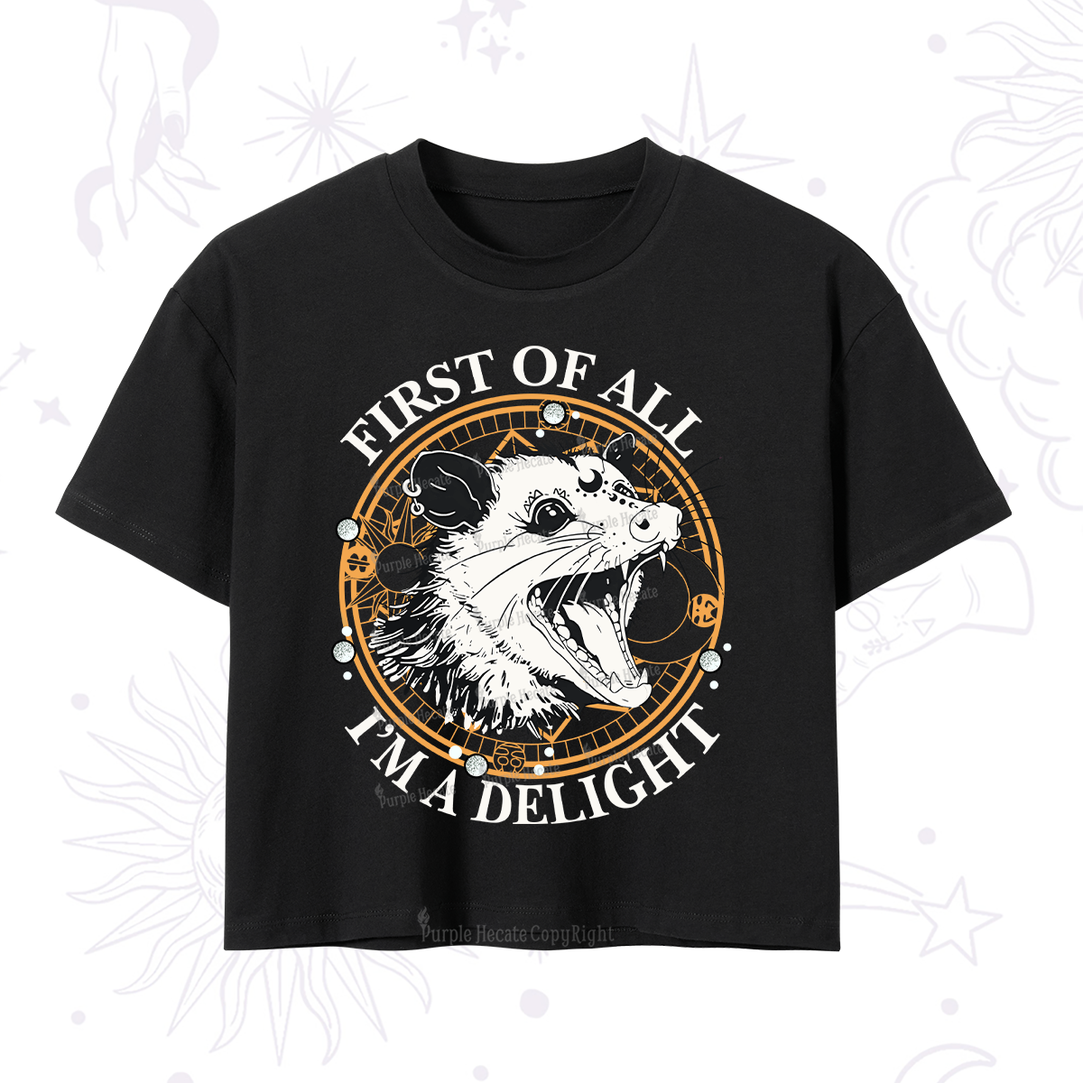 Purplehecate First Of All I Am A Delightful Angry Opossum Crop T-Shirt
