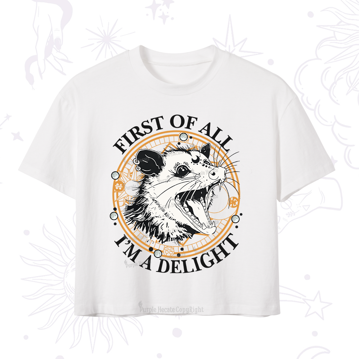 Purplehecate First Of All I Am A Delightful Angry Opossum Crop T-Shirt