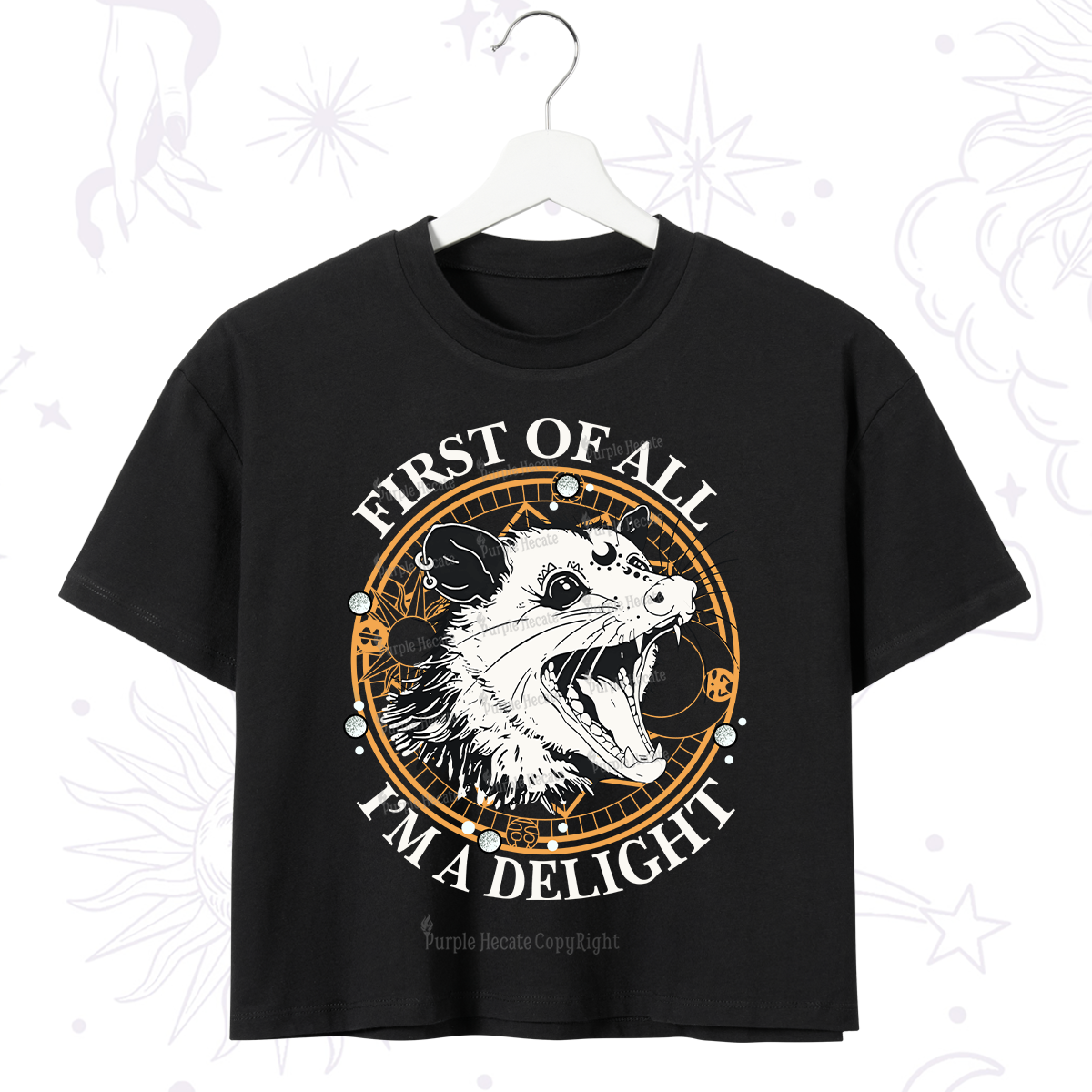 Purplehecate First Of All I Am A Delightful Angry Opossum Crop T-Shirt