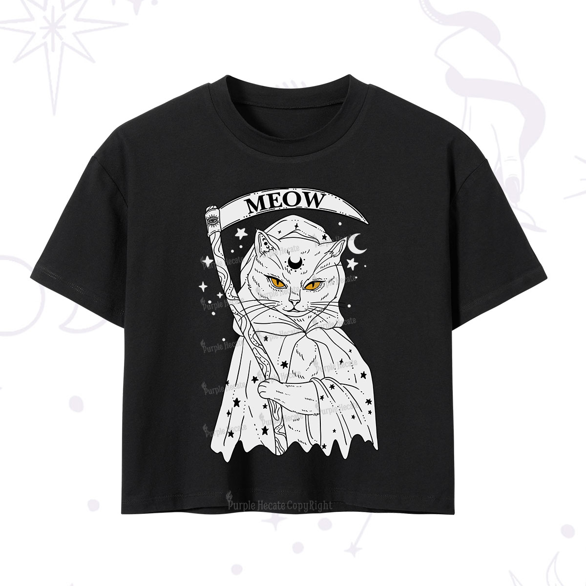 Purplehecate Grim Meow Reaper Crop T-Shirt