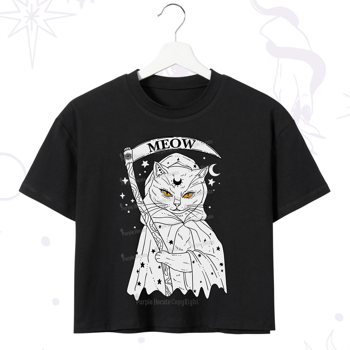 Purplehecate Grim Meow Reaper Crop T-Shirt