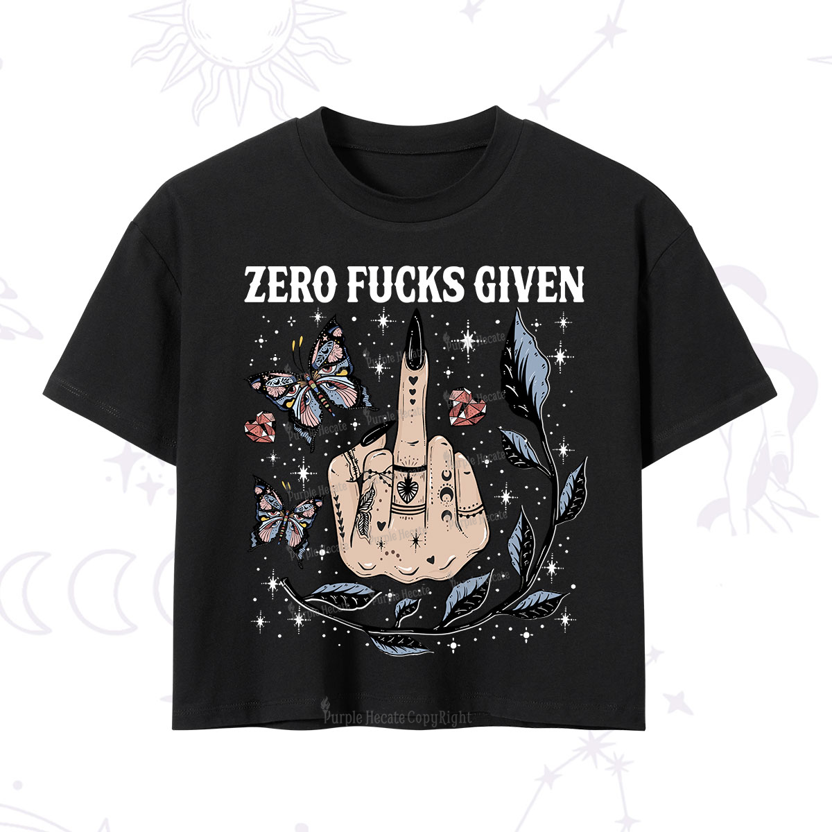 Purplehecate Zero Fucks Given Crop T-Shirt