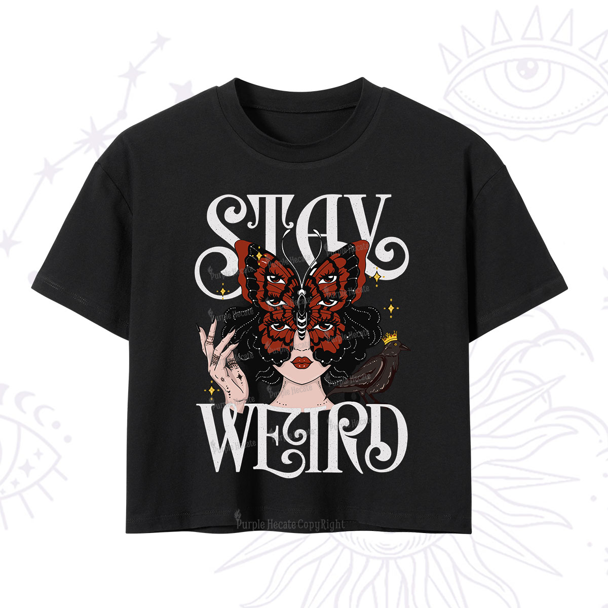 Purplehecate Stay Weird Gothic Butterfly Oracle Crop T-Shirt