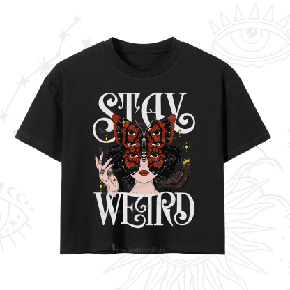 Purplehecate Stay Weird Gothic Butterfly Oracle Crop T-Shirt