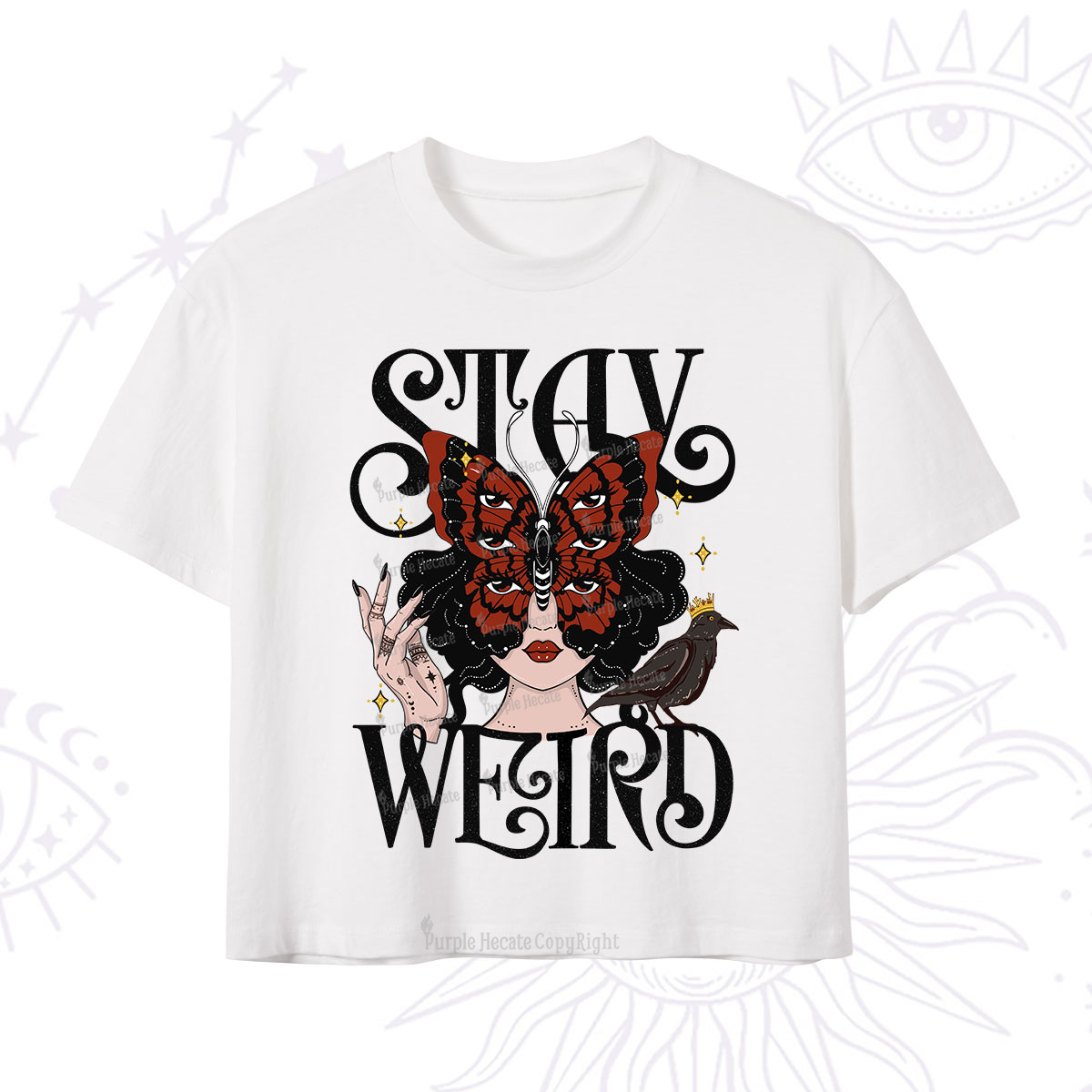 Purplehecate Stay Weird Gothic Butterfly Oracle Crop T-Shirt