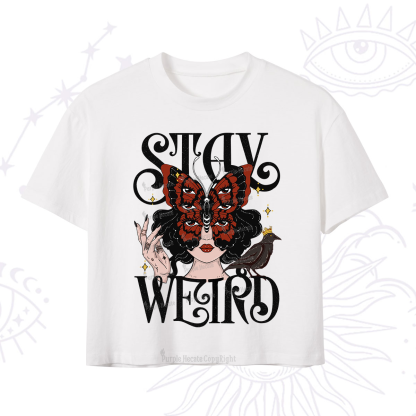 Purplehecate Stay Weird Gothic Butterfly Oracle Crop T-Shirt