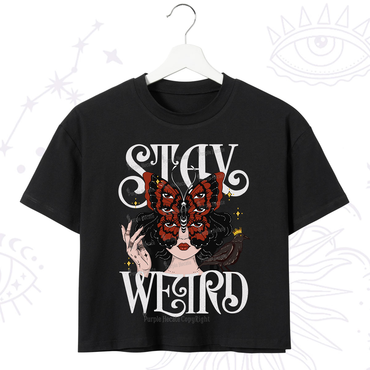 Purplehecate Stay Weird Gothic Butterfly Oracle Crop T-Shirt