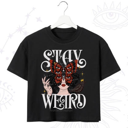 Purplehecate Stay Weird Gothic Butterfly Oracle Crop T-Shirt