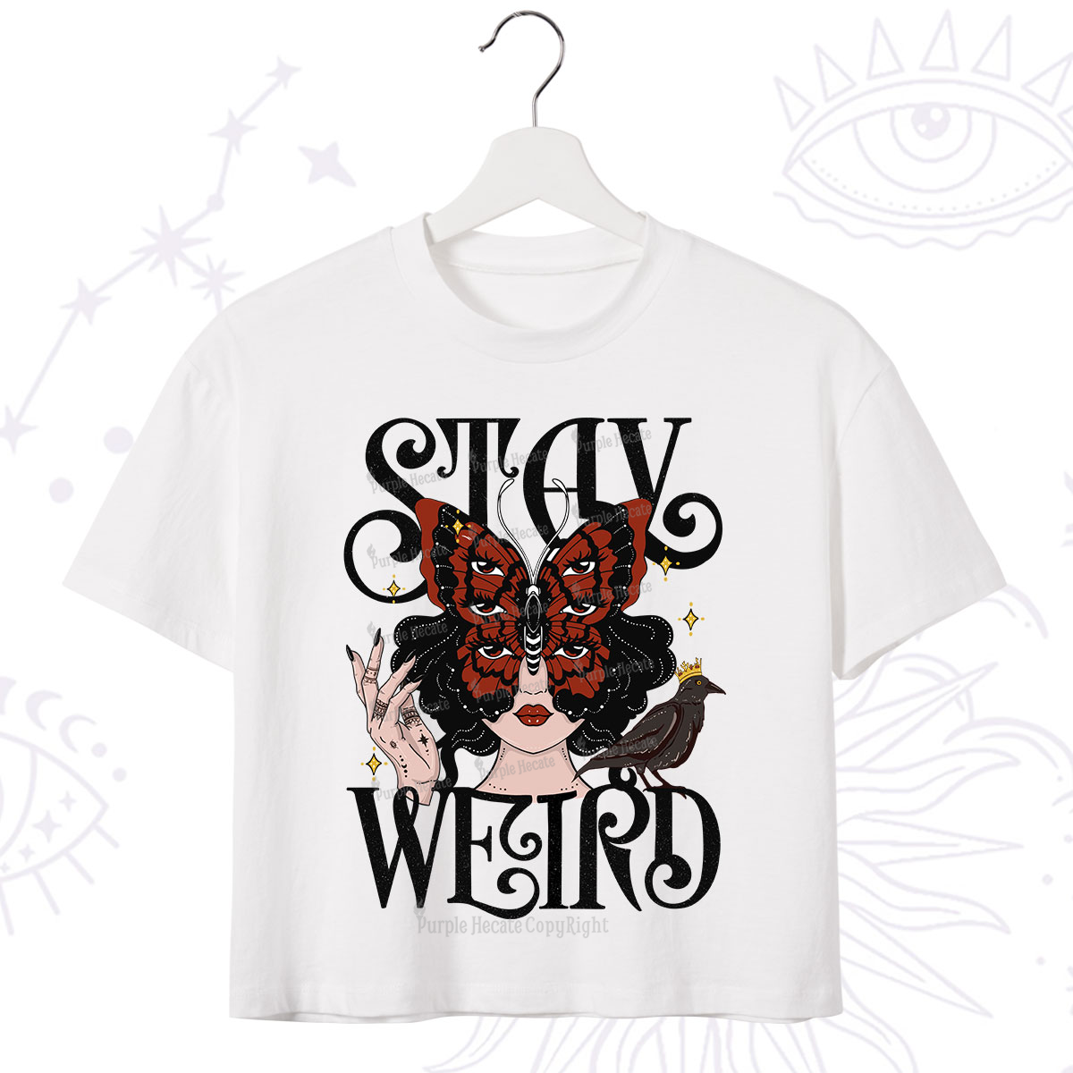 Purplehecate Stay Weird Gothic Butterfly Oracle Crop T-Shirt