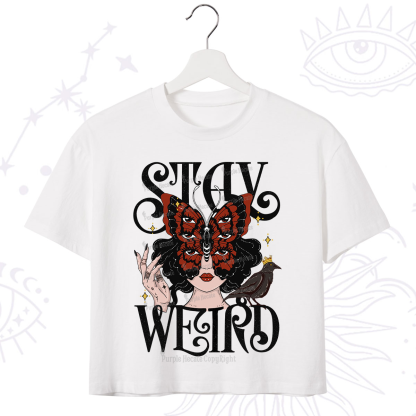 Purplehecate Stay Weird Gothic Butterfly Oracle Crop T-Shirt