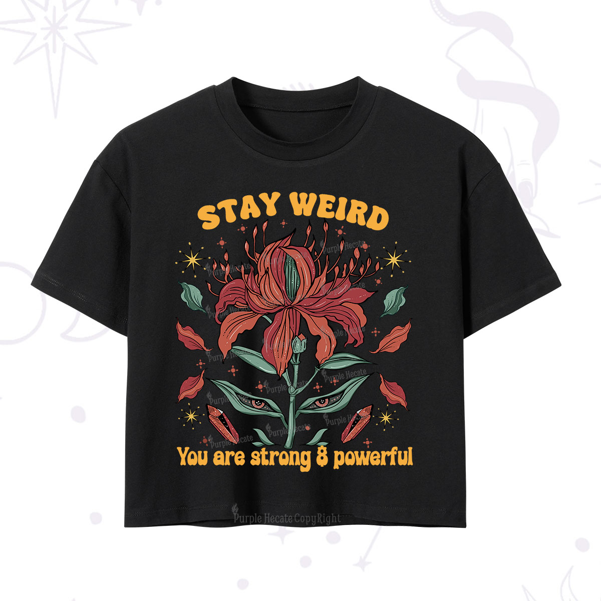 Purplehecate Stay Weird Floral Crop T-Shirt