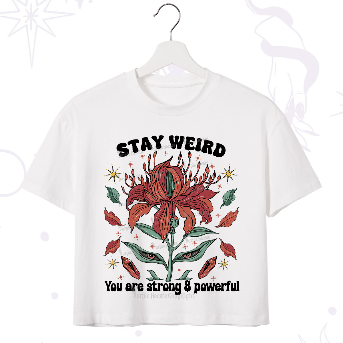 Purplehecate Stay Weird Floral Crop T-Shirt