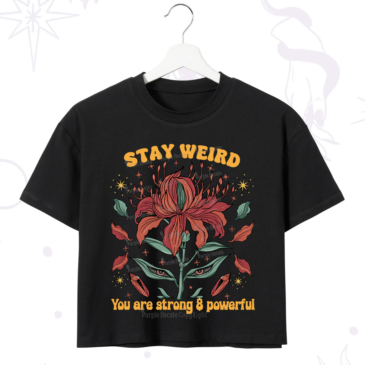 Purplehecate Stay Weird Floral Crop T-Shirt