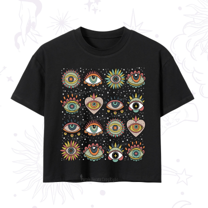 Purplehecate Mystical Evil Eye Pattern Crop T-Shirt