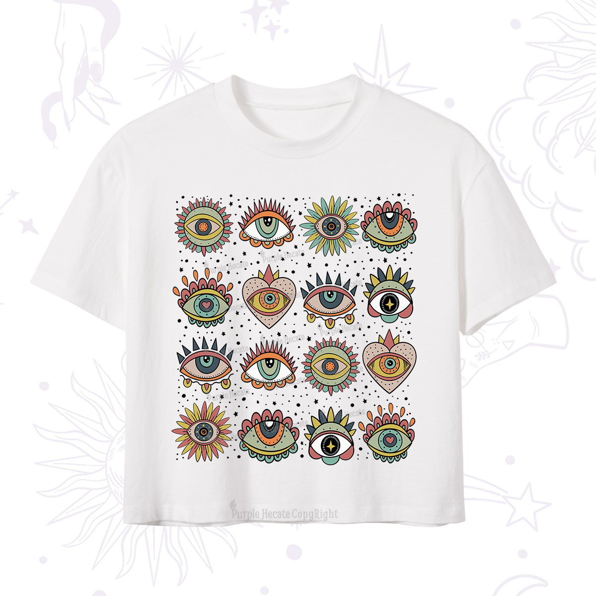 Purplehecate Mystical Evil Eye Pattern Crop T-Shirt