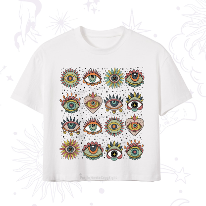 Purplehecate Mystical Evil Eye Pattern Crop T-Shirt