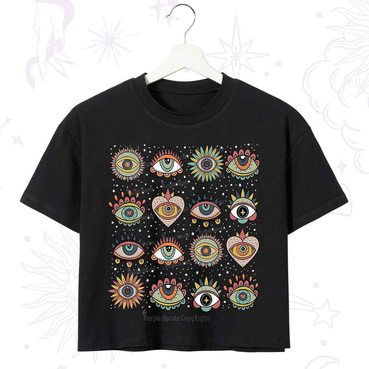 Purplehecate Mystical Evil Eye Pattern Crop T-Shirt
