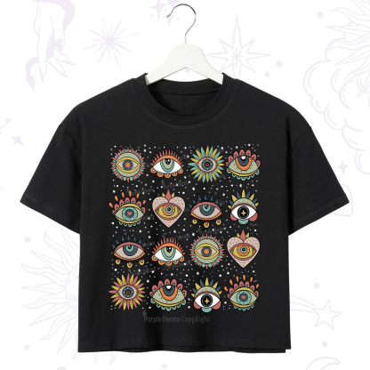 Purplehecate Mystical Evil Eye Pattern Crop T-Shirt