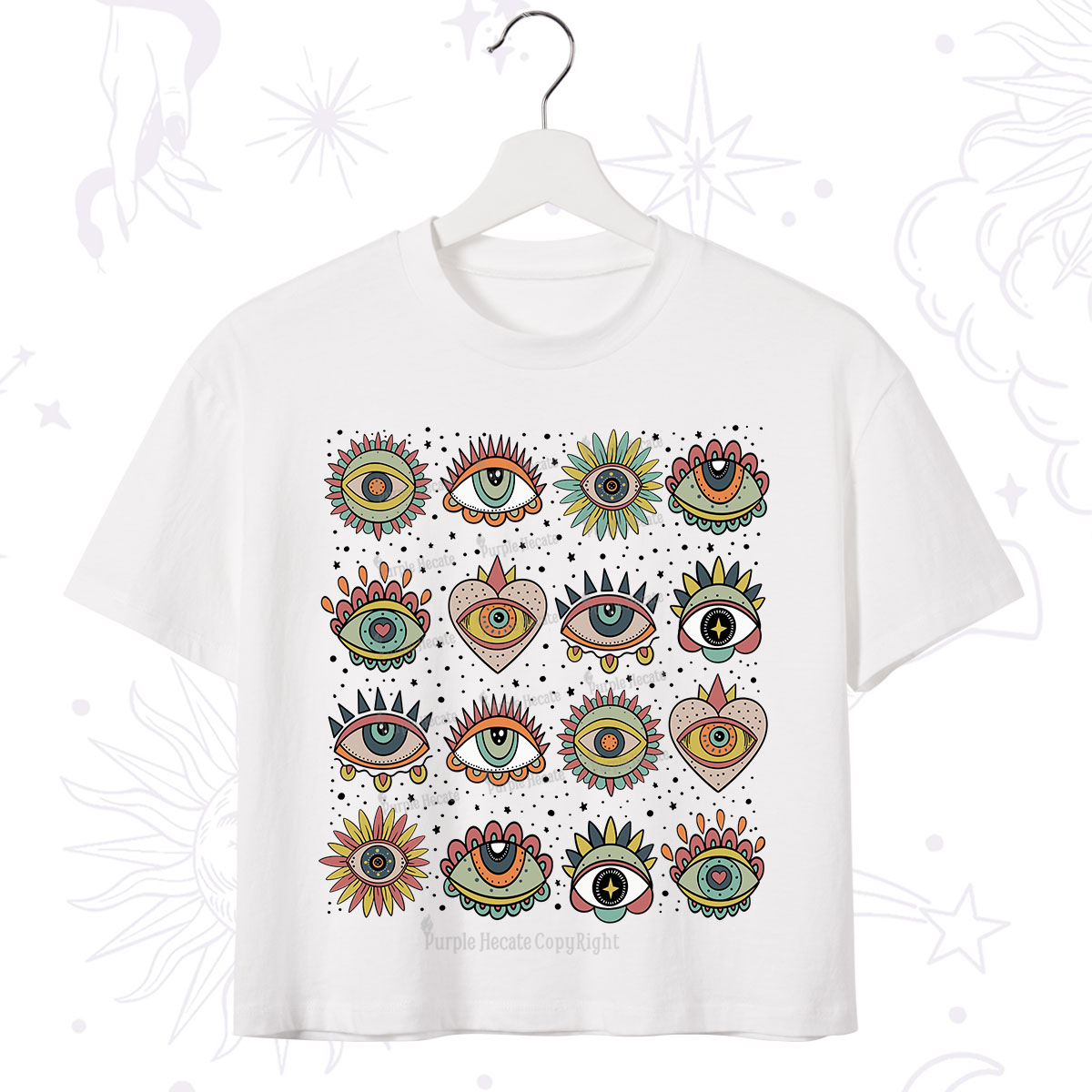 Purplehecate Mystical Evil Eye Pattern Crop T-Shirt