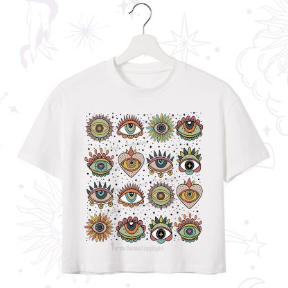 Purplehecate Mystical Evil Eye Pattern Crop T-Shirt