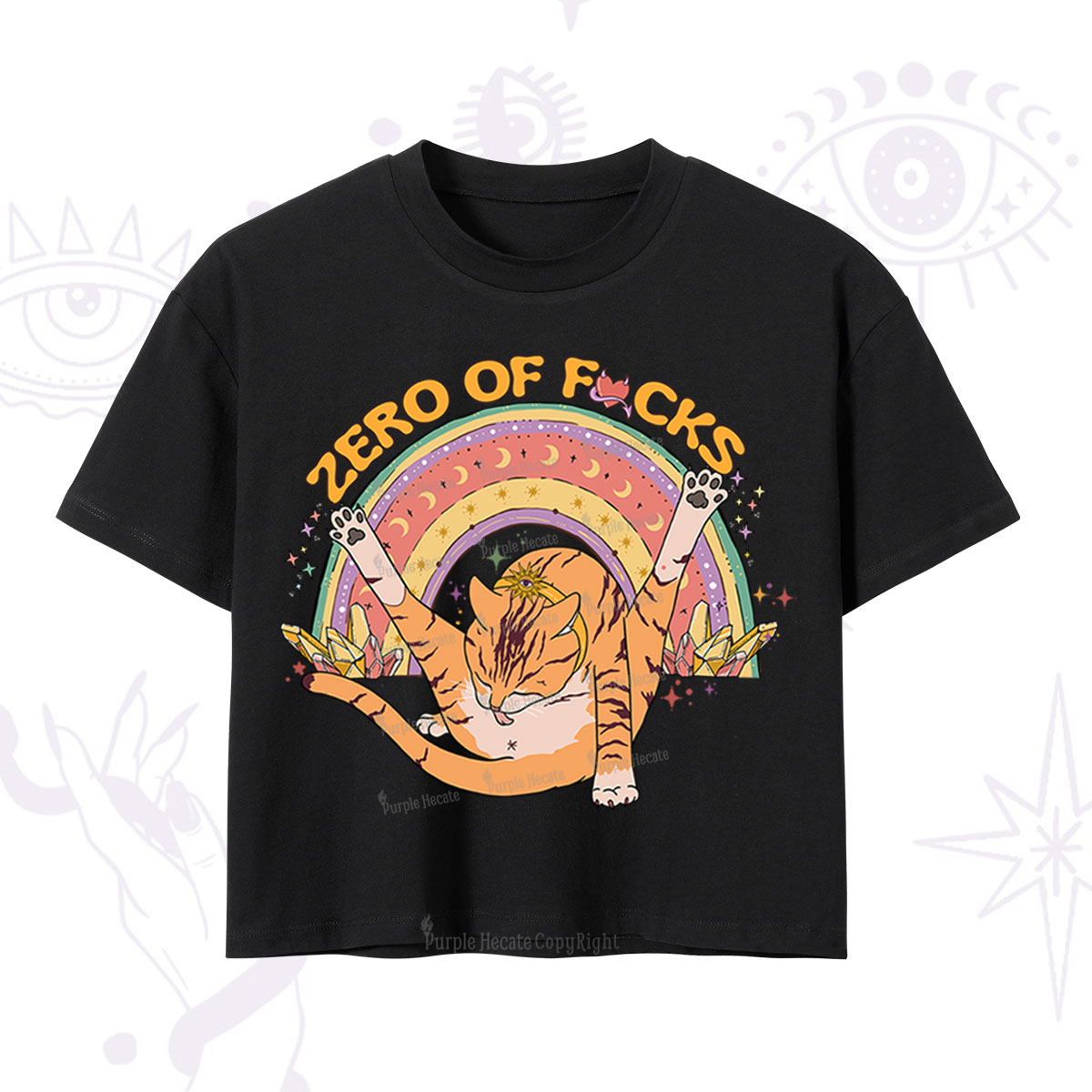 Purplehecate The Zero Fucks Cat Crop T-Shirt