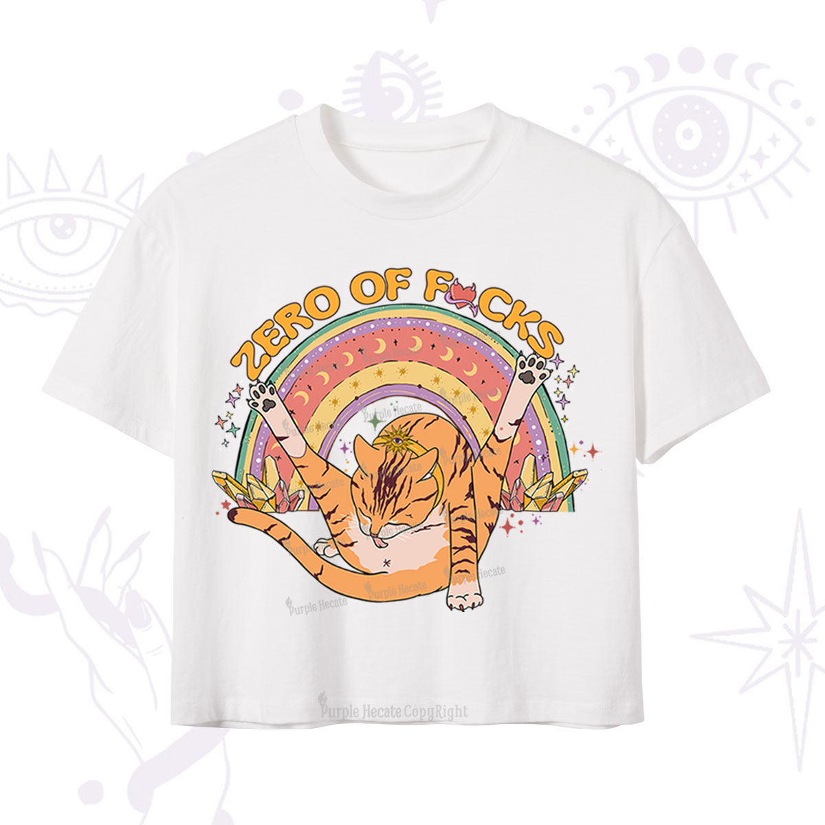 Purplehecate The Zero Fucks Cat Crop T-Shirt