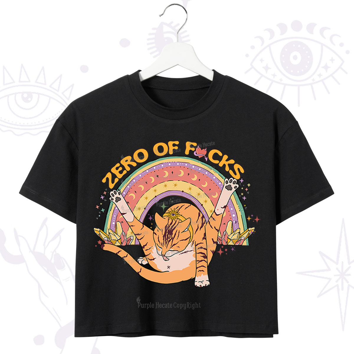 Purplehecate The Zero Fucks Cat Crop T-Shirt
