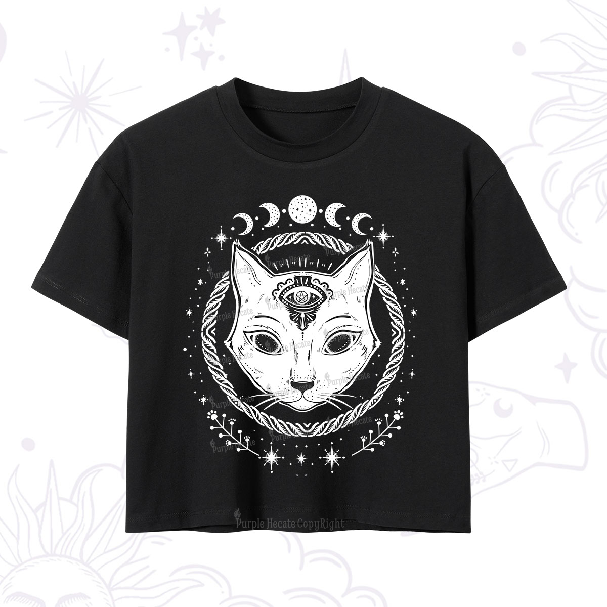 Purplehecate Third Eye Black Cat Crop T-Shirt