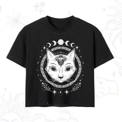 Purplehecate Third Eye Black Cat Crop T-Shirt