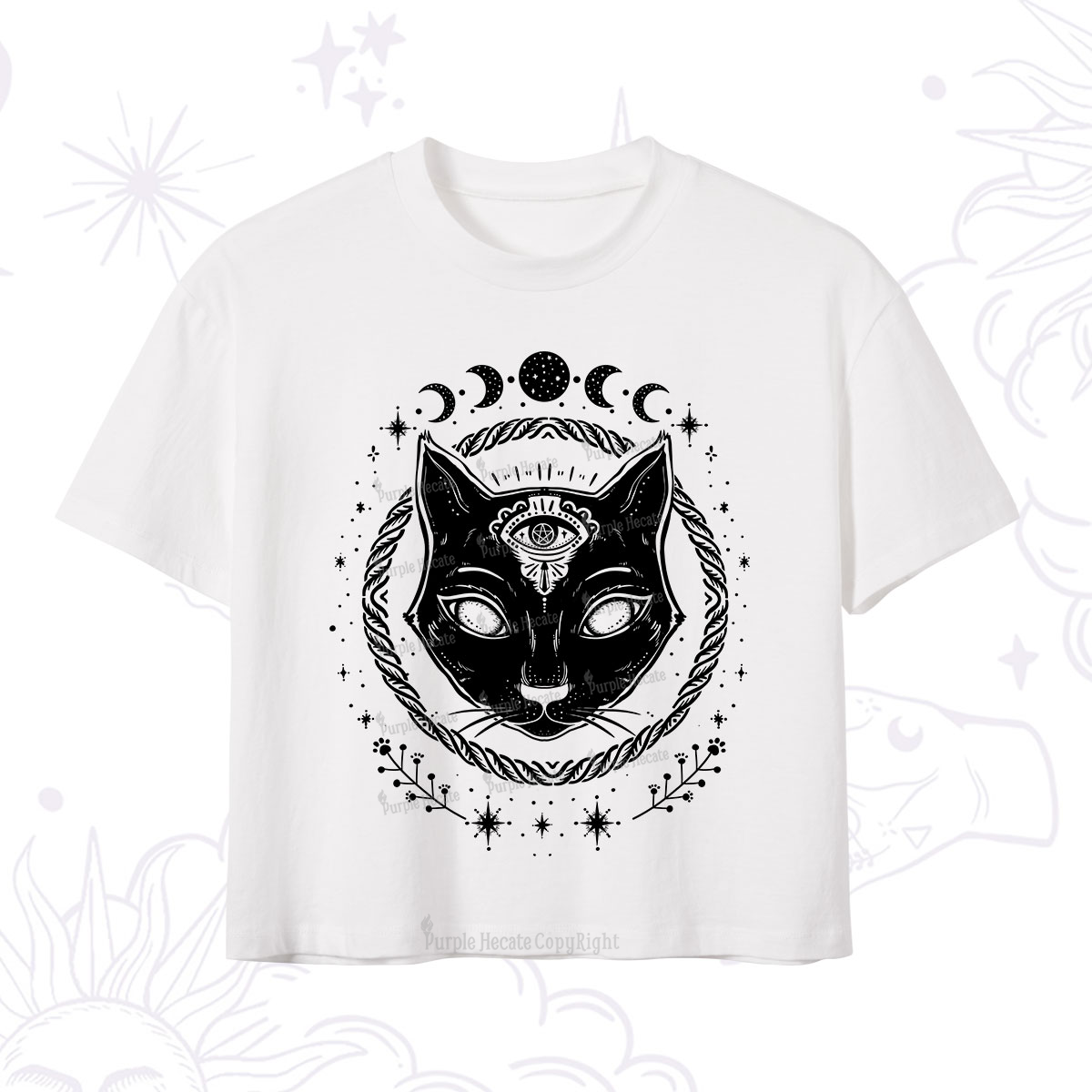 Purplehecate Third Eye Black Cat Crop T-Shirt