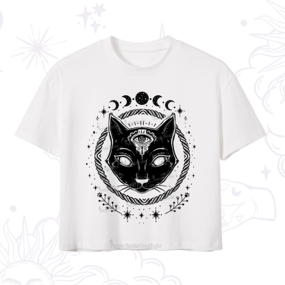 Purplehecate Third Eye Black Cat Crop T-Shirt